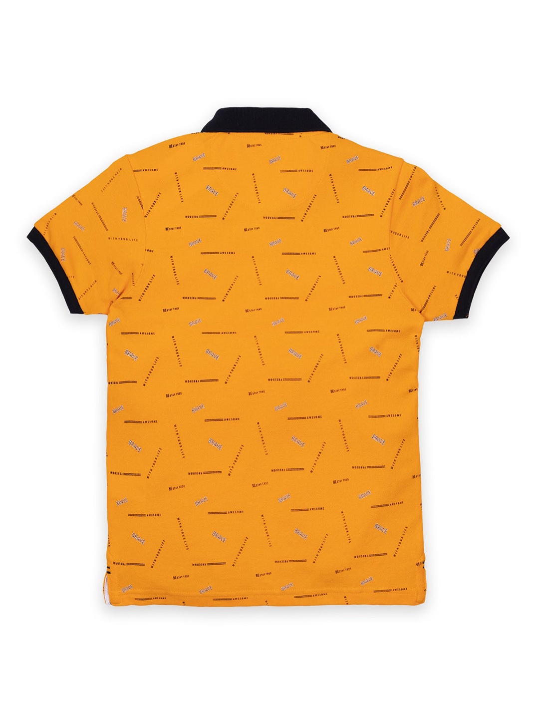 

Status Quo Boys Yellow & Black Printed Polo Collar Regular Fit T-shirt