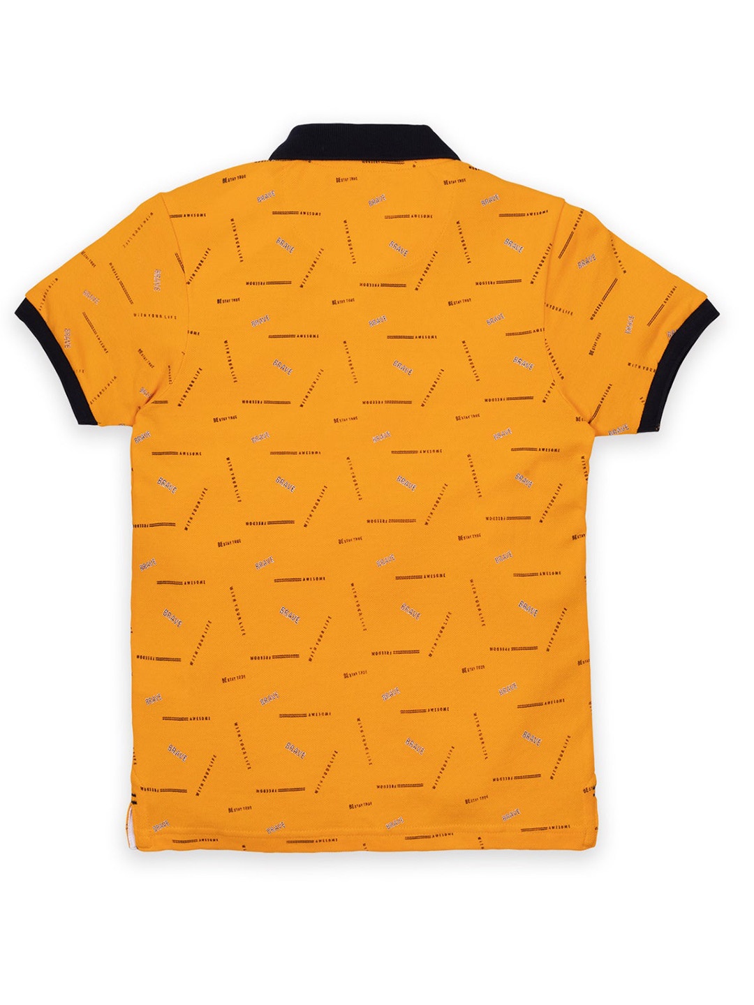 

Status Quo Boys Yellow & Black Printed Polo Collar Regular Fit T-shirt