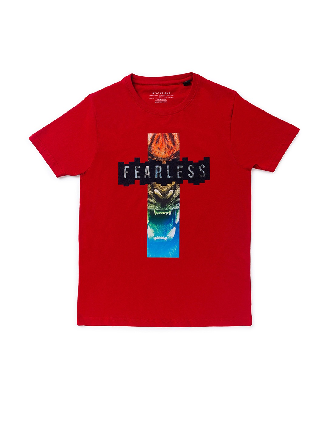 

Status Quo Boys Red Typography Applique T-shirt