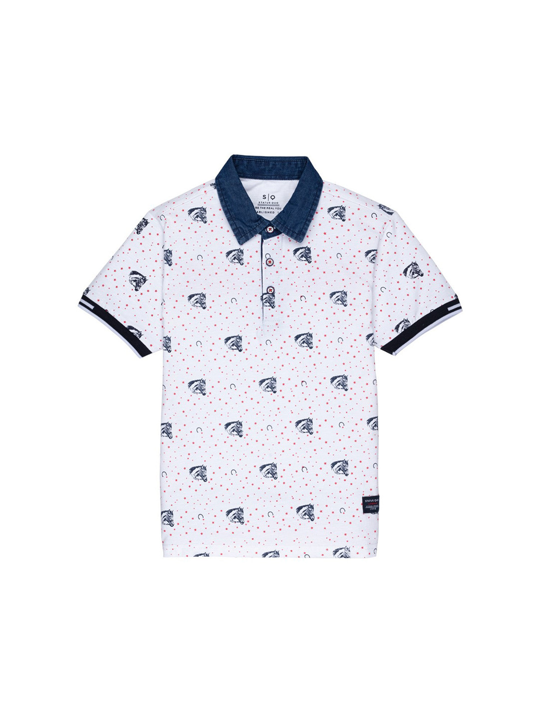 

Status Quo Boys White & Blue Printed Polo Collar T-shirt