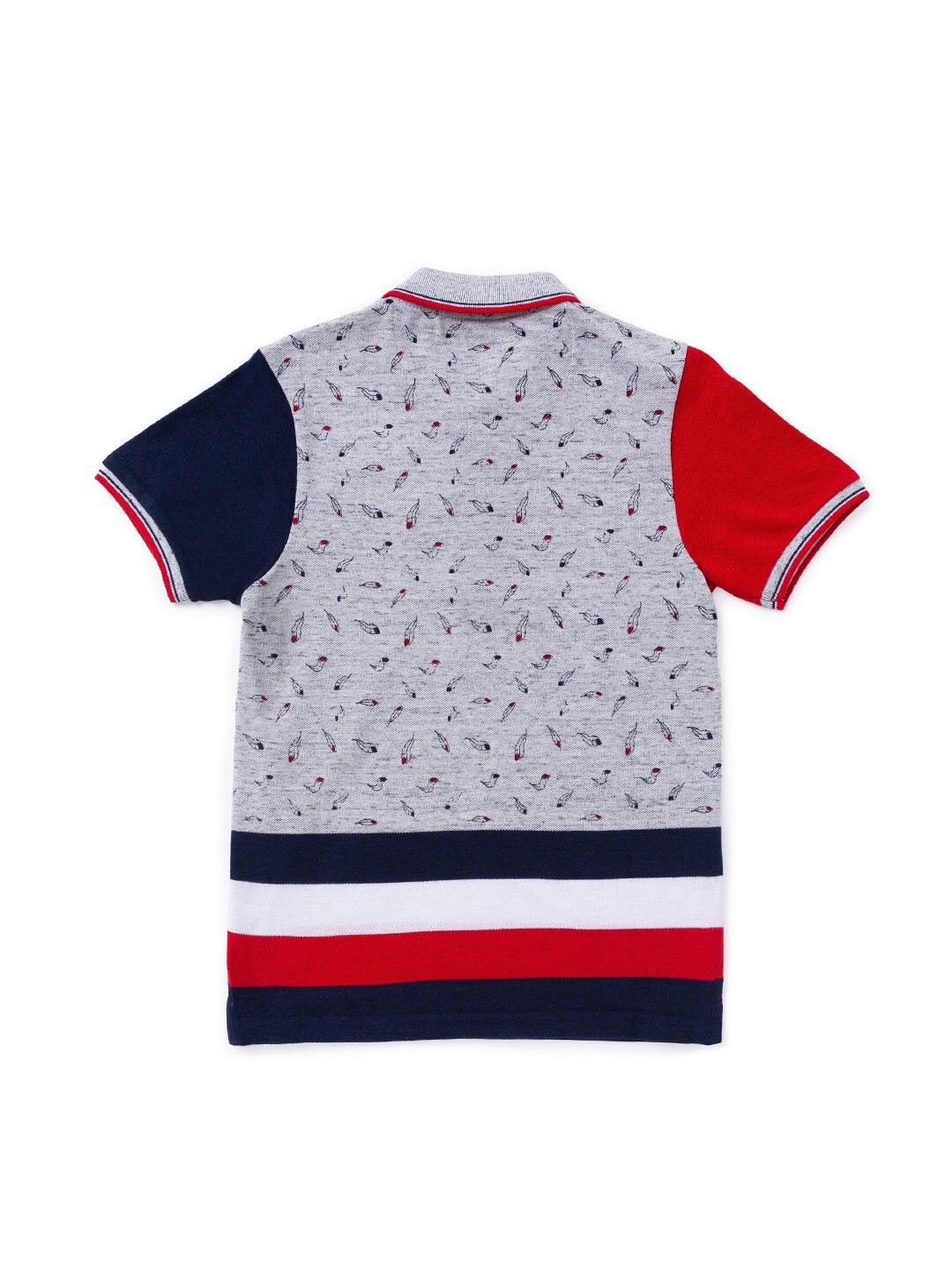 

Status Quo Boys Grey Melange & Blue Printed Polo Collar T-shirt