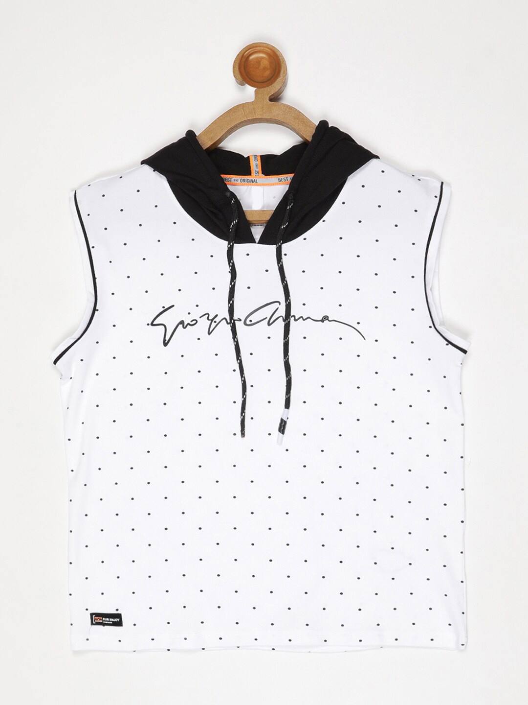 

V2 Value & Variety Boys White & Black Printed Hooded T-shirt