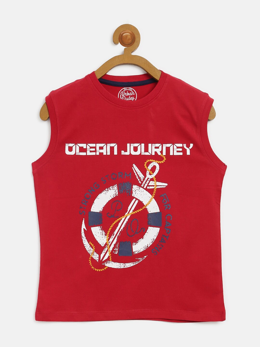 

V2 Value & Variety Boys Red & White Printed Sleeveless Regular Fit T-shirt