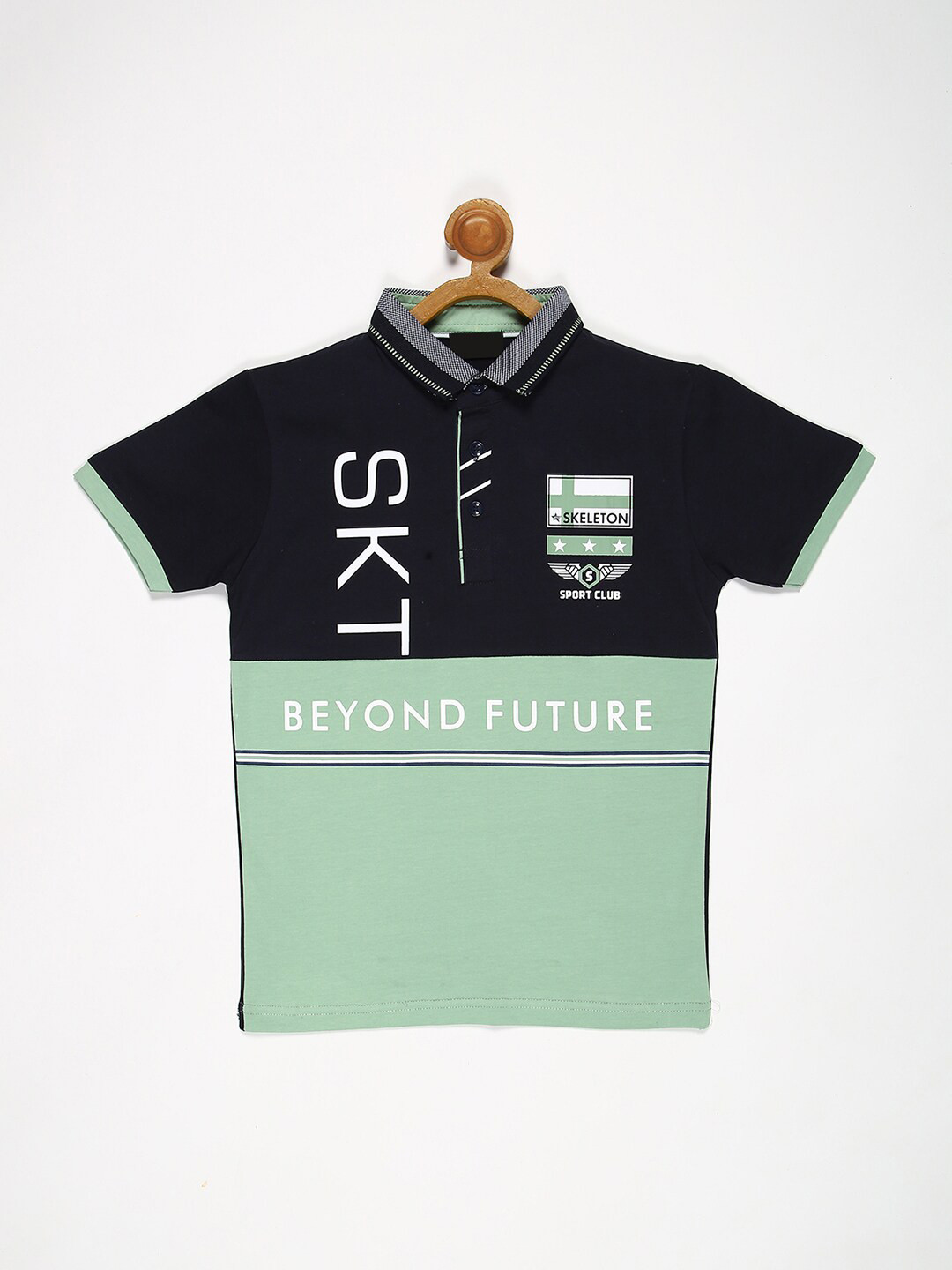 

V2 Value & Variety Boys Green & Black Colourblocked Polo Collar T-shirt