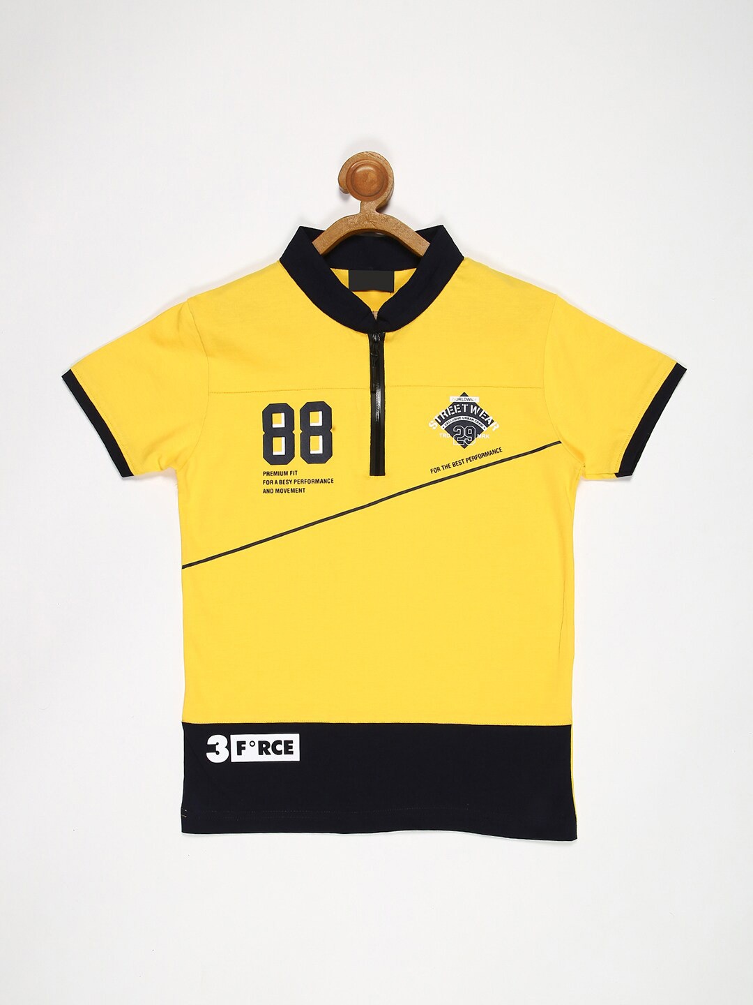 

V2 Value & Variety Boys Yellow & Black Varsity Colourblocked Polo Collar T-shirt