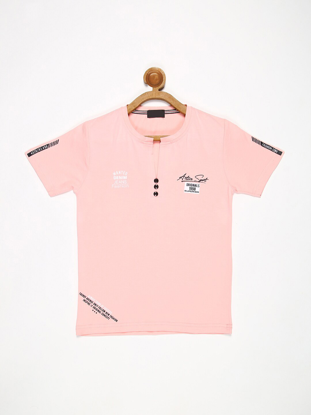 

V2 Value & Variety Boys Pink & Black Typography Printed V-Neck Regular Fit T-shirt