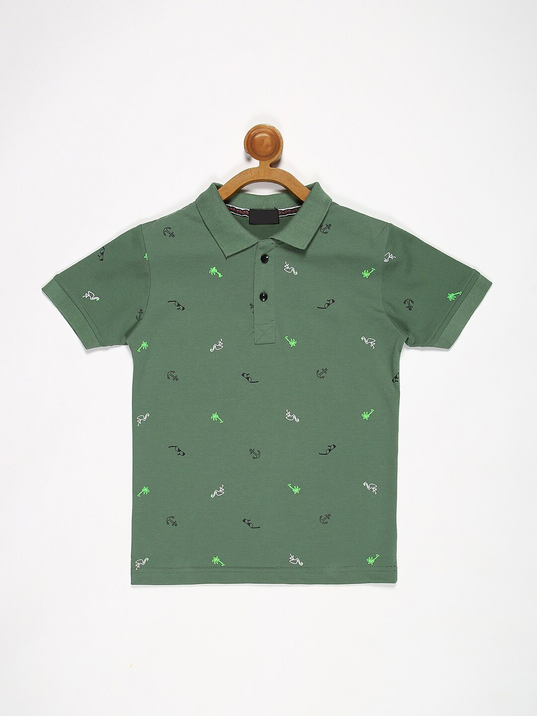 

V2 Value & Variety Boys Green Printed Polo Collar Regular Fit T-shirt