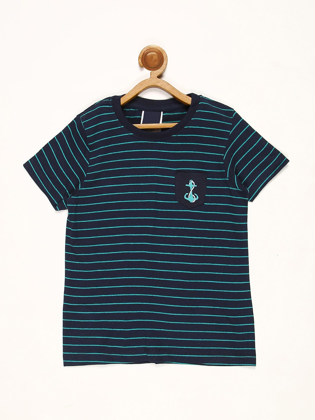 

V2 Value & Variety Boys Navy Blue & Green Striped Regular Fit T-shirt