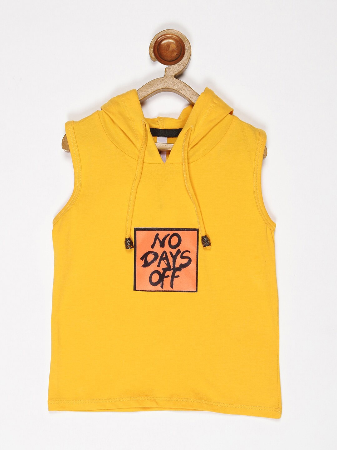 V2 Value & Variety Boys Mustard Yellow Typography Printed Hooded T-shirt