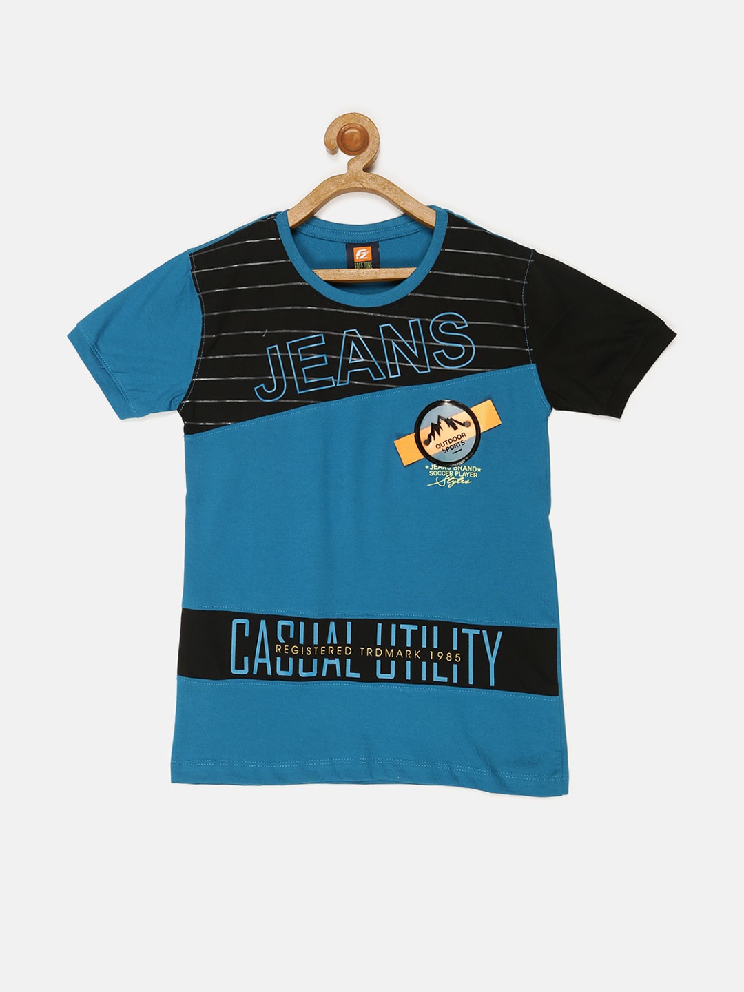 

V2 Value & Variety Boys Blue & Black Colourblocked Regular Fit T-shirt