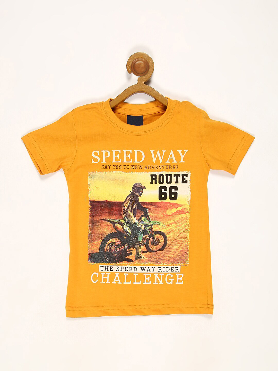 

V2 Value & Variety Boys Mustard Yellow Biker Printed Regular Fit T-shirt