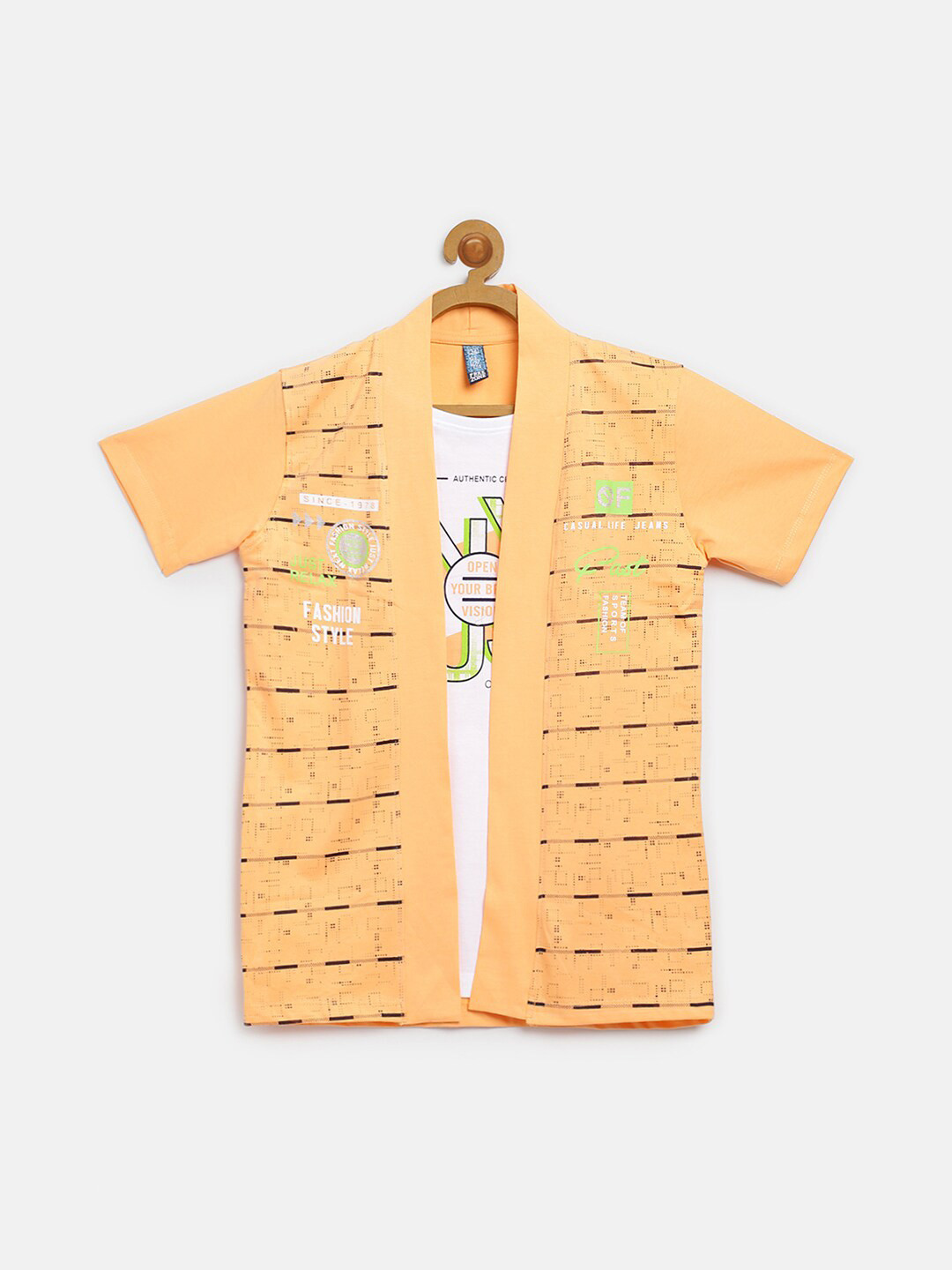

V2 Value & Variety Boys Orange Typography Printed V-Neck Applique T-shirt
