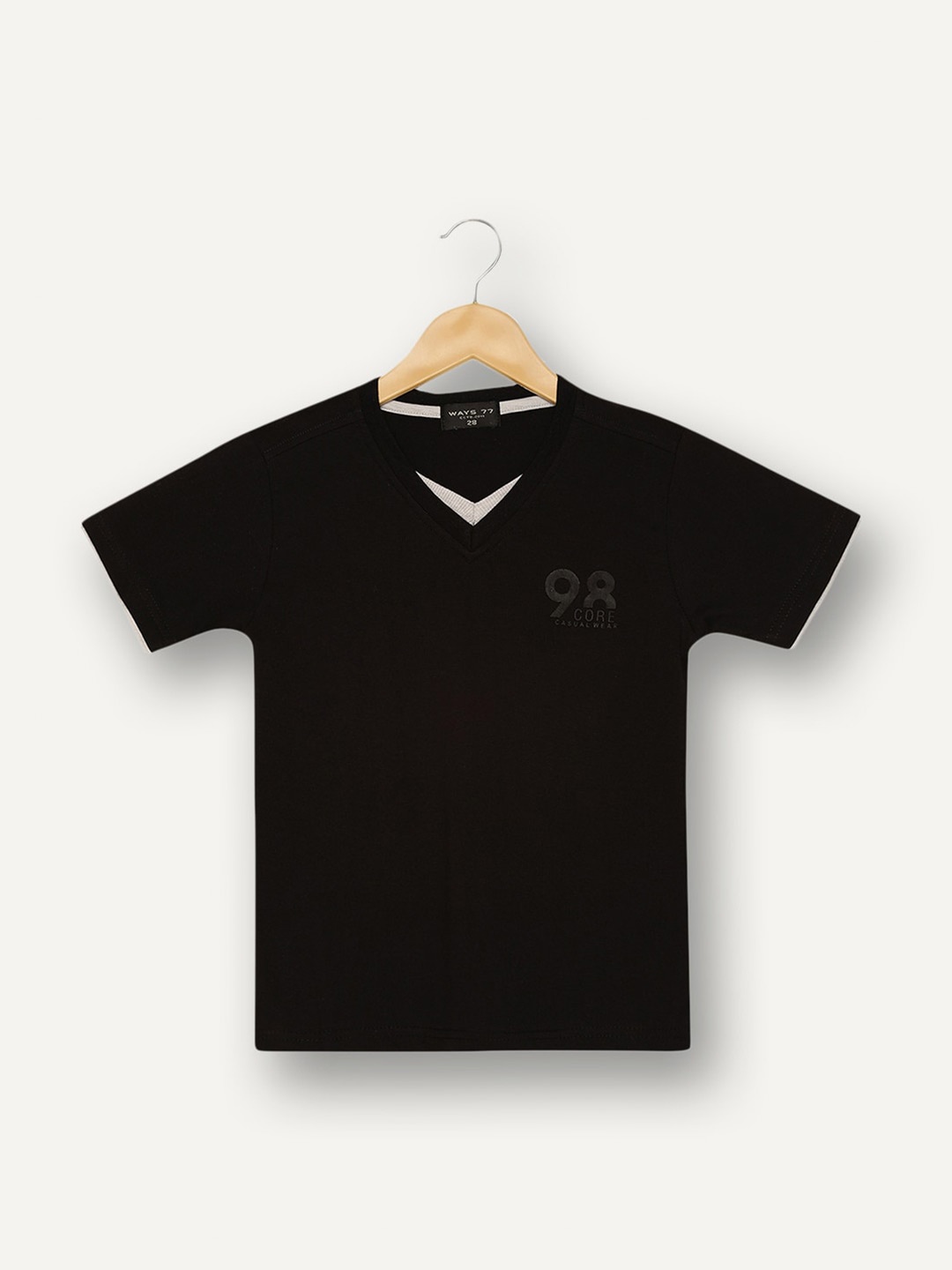 

V2 Value & Variety Boys Black V-Neck Applique T-shirt