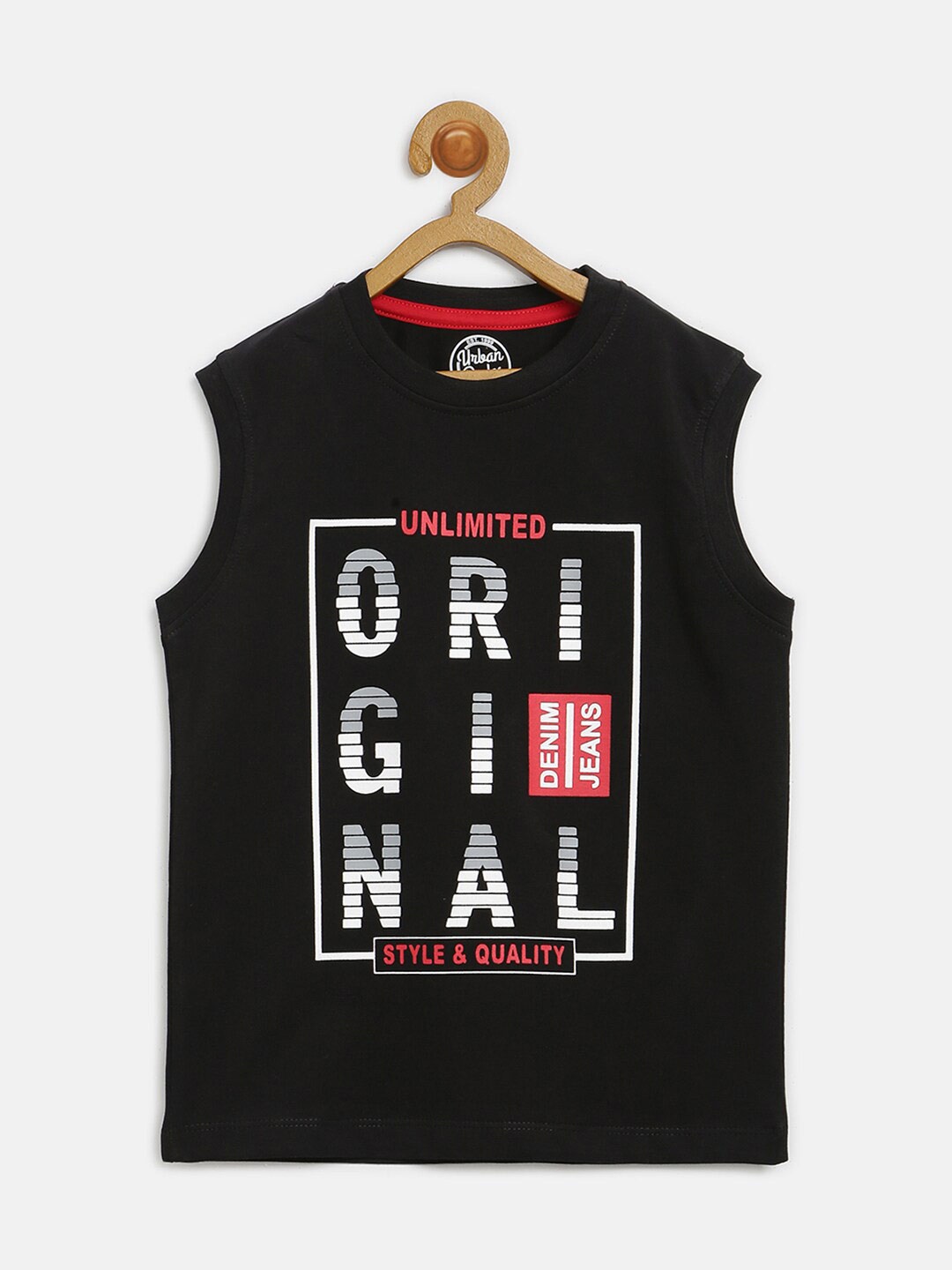 

V2 Value & Variety Boys Black Typography Printed Mandarin Collar Applique T-shirt