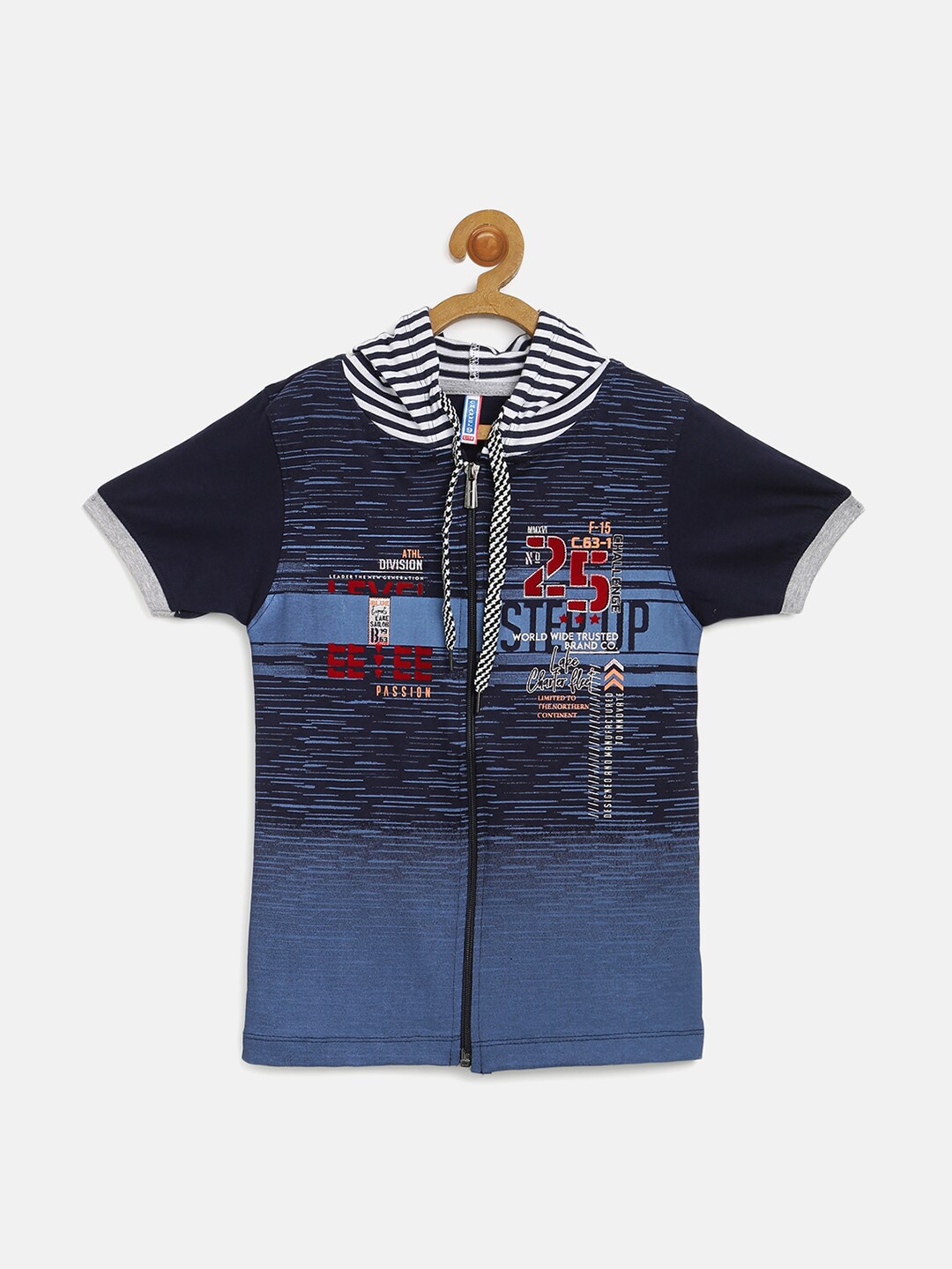 

V2 Value & Variety Boys Blue Striped Henley Neck Applique T-shirt