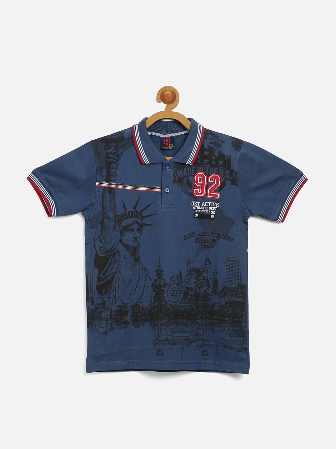

V2 Value & Variety Boys Blue Printed Polo Collar Applique T-shirt