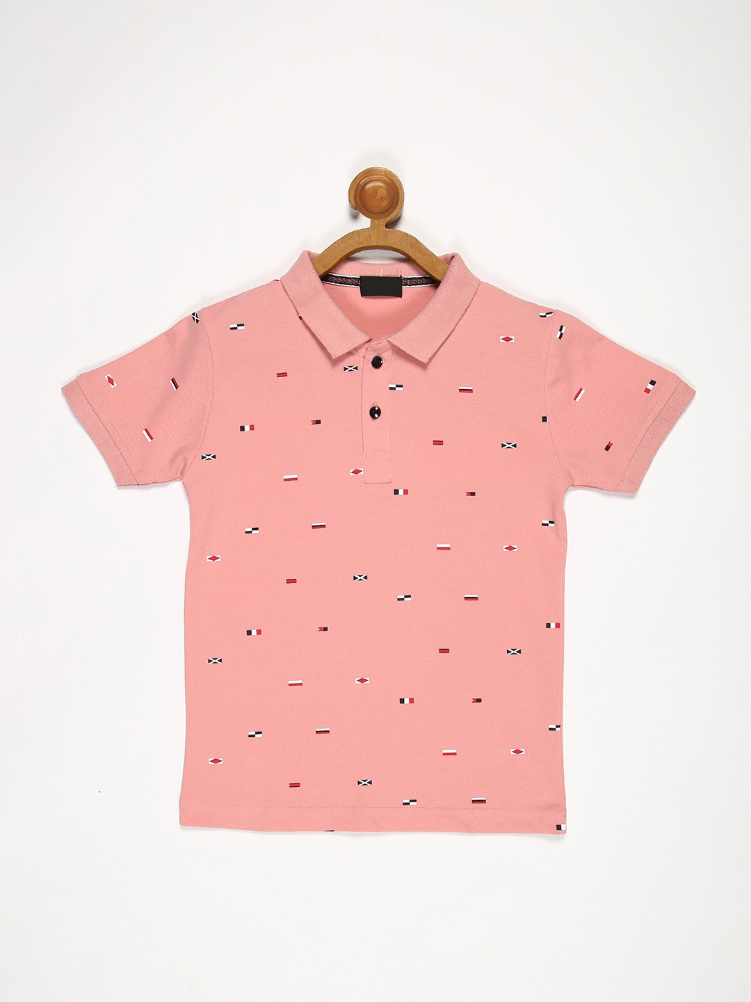 

V2 Value & Variety Boys Pink Printed Polo Collar Tropical T-shirt