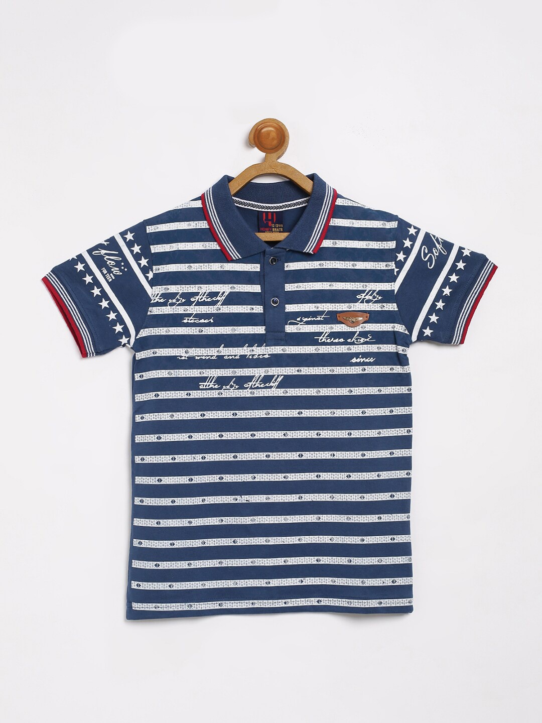 

V2 Value & Variety Boys Blue Striped Cotton Polo Collar T-shirt