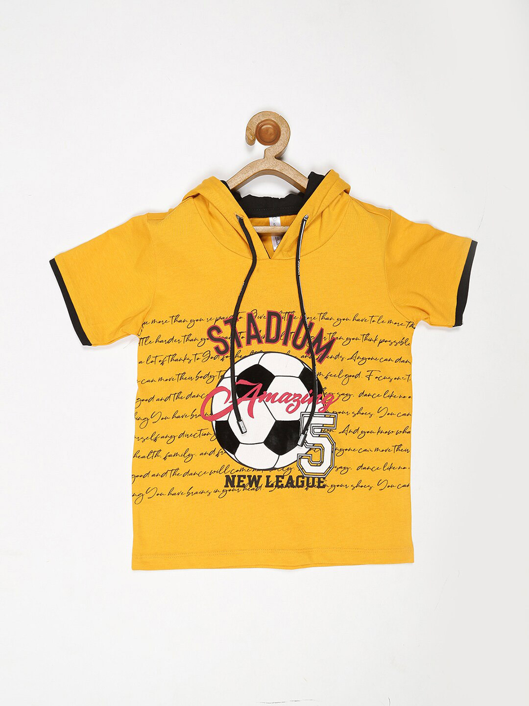 

V2 Value & Variety Boys Yellow Printed V-Neck Applique T-shirt