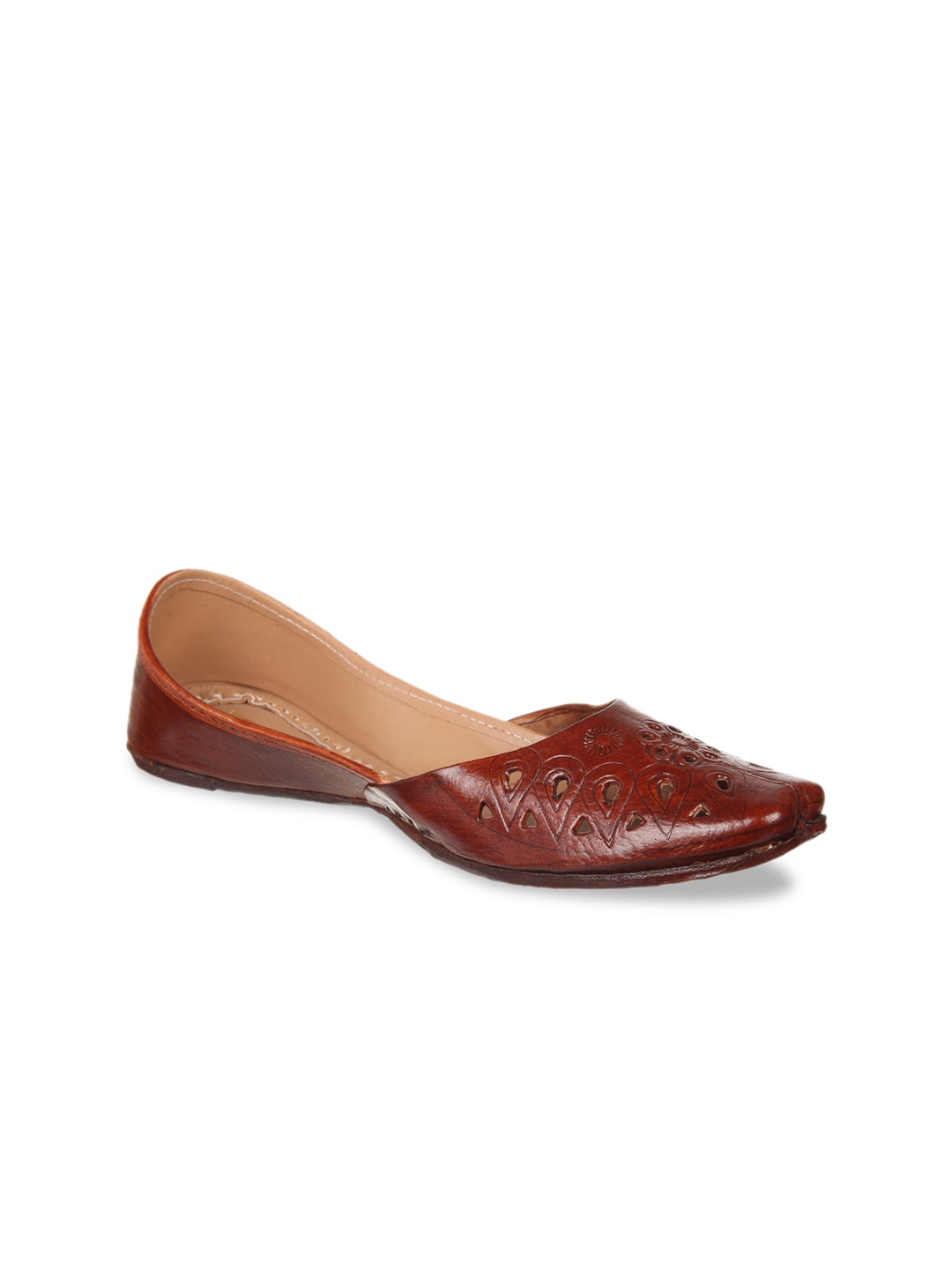 

Ta Chic Women Brown Ethnic Mojaris with Laser Cuts Flats