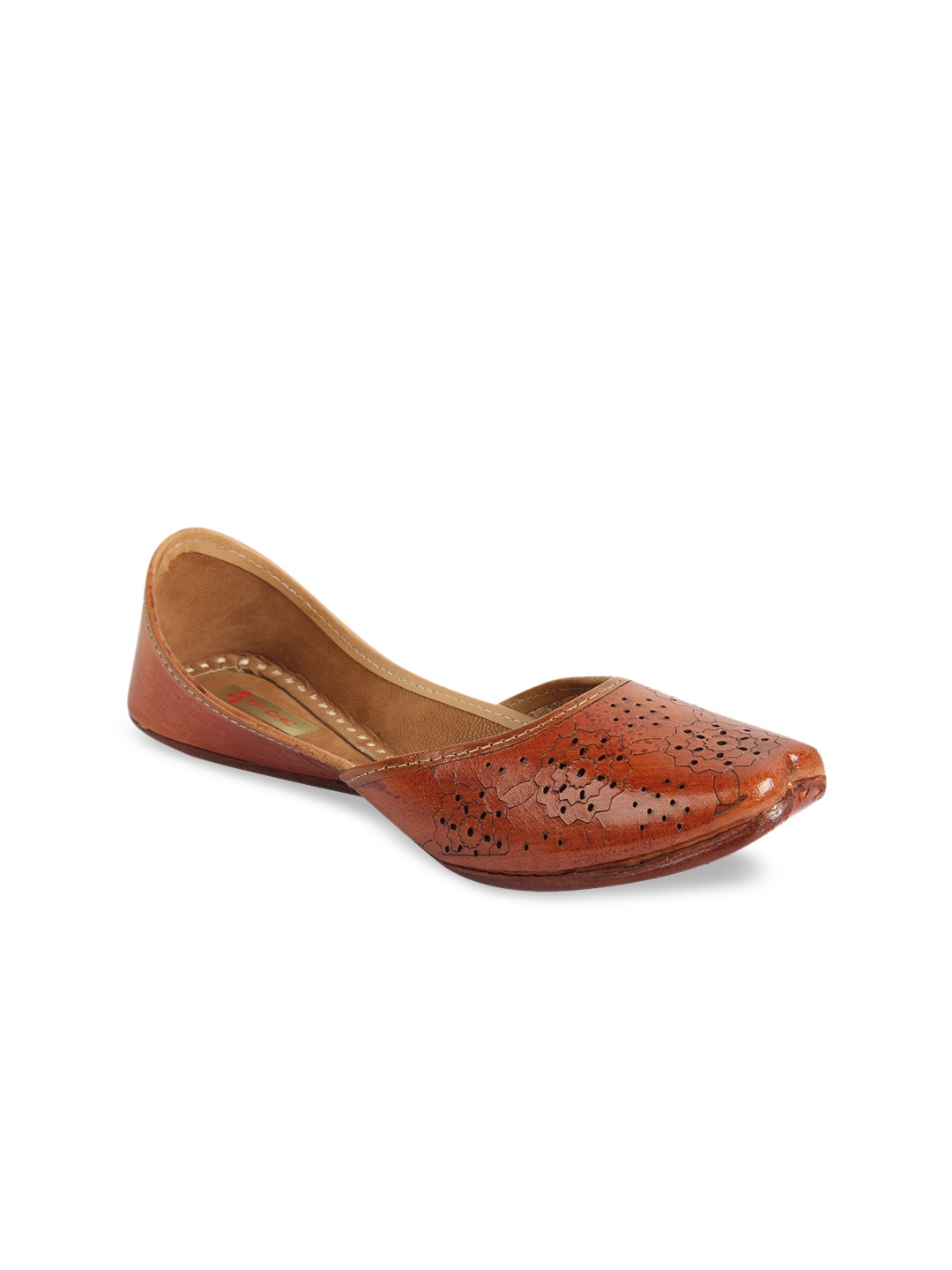 

Ta Chic Women Brown Textured Ethnic Mojaris with Laser Cuts Flats