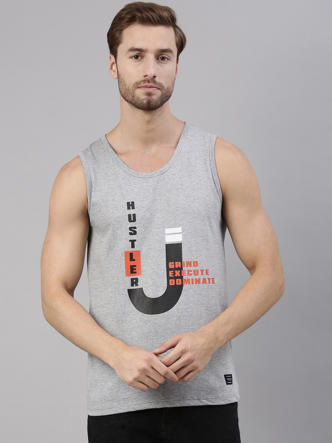 

Joven Men Grey & Black Printed Cotton Innerwear Vest