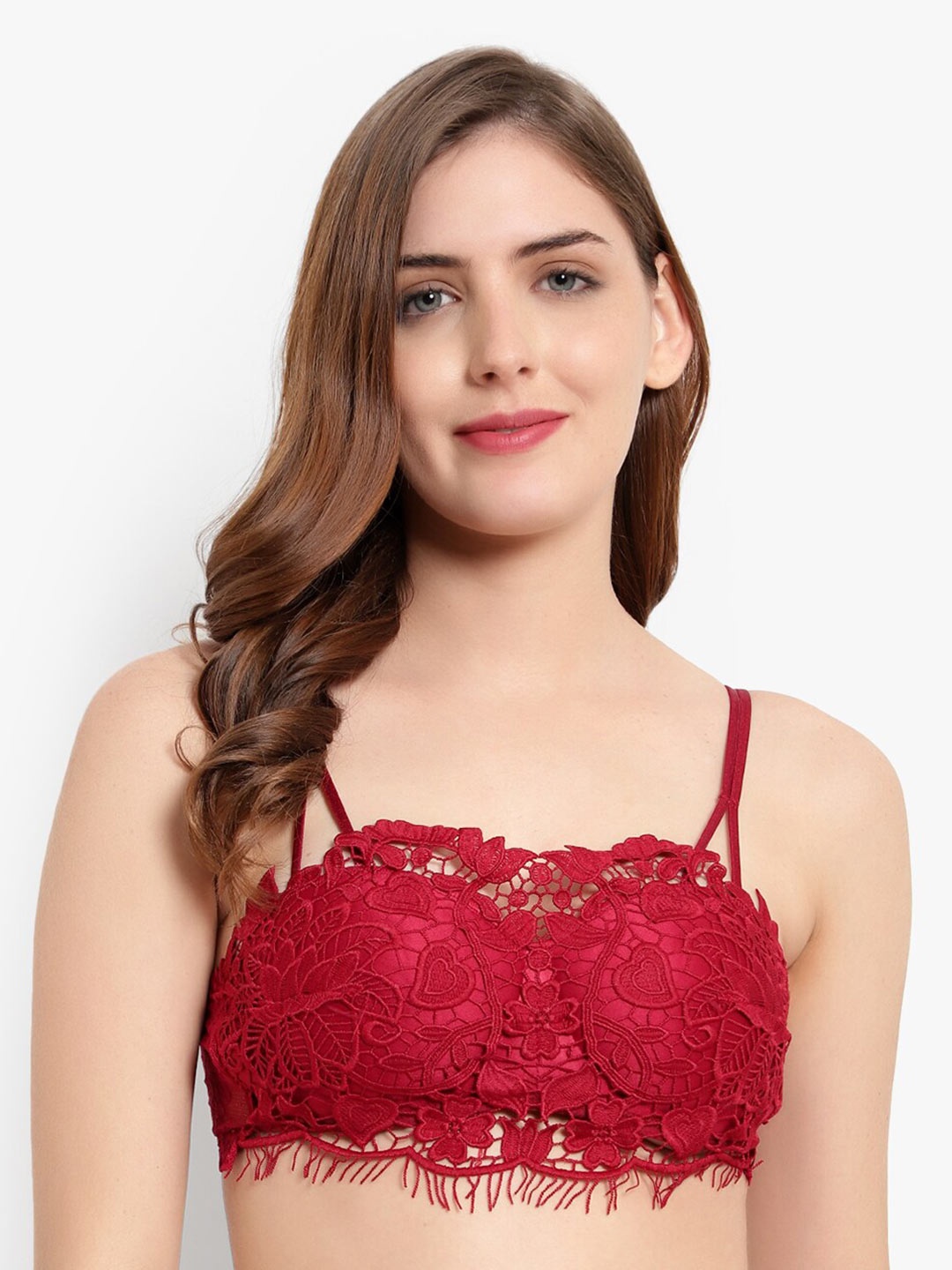 

BRACHY Maroon Abstract Laced Lightly Padded Balconette Bra