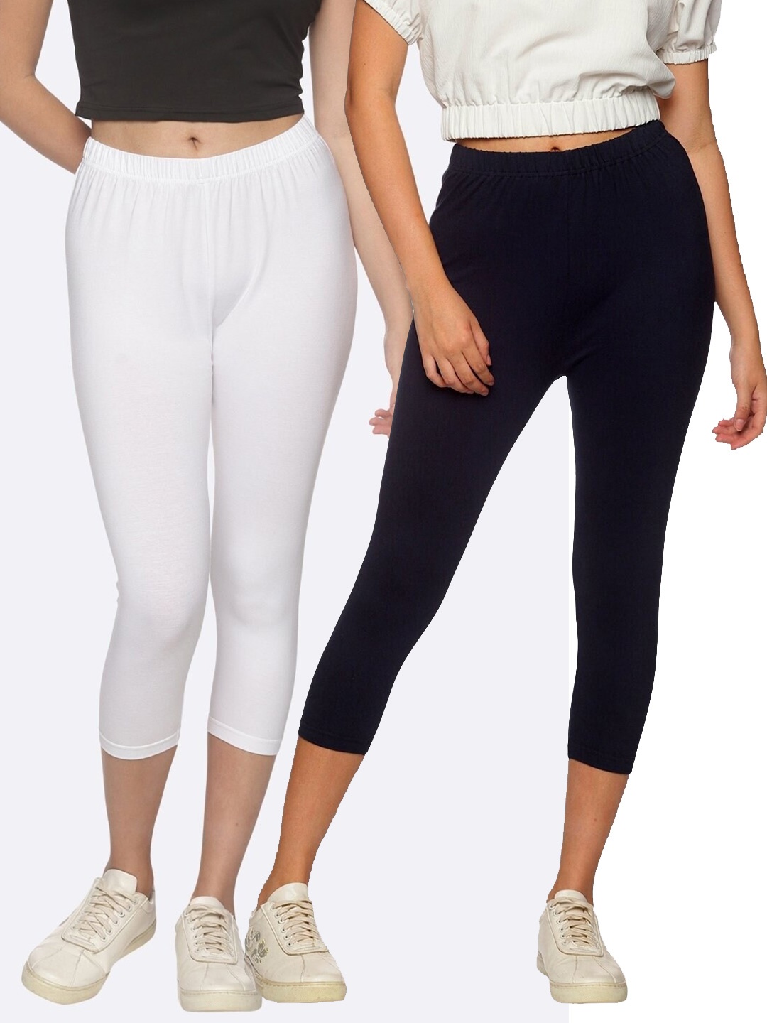 

NOT YET by us Women Navy Blue & White Pack of 2 Capris