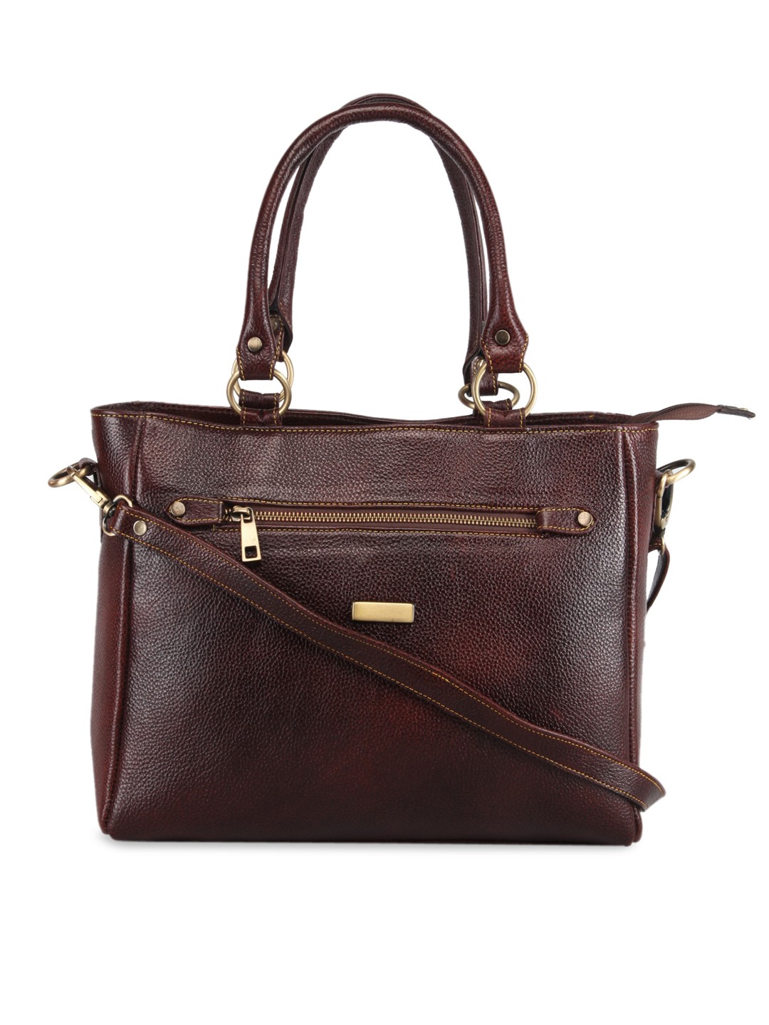 

GENWAYNE Women Brown Leather Shopper Handheld Bag