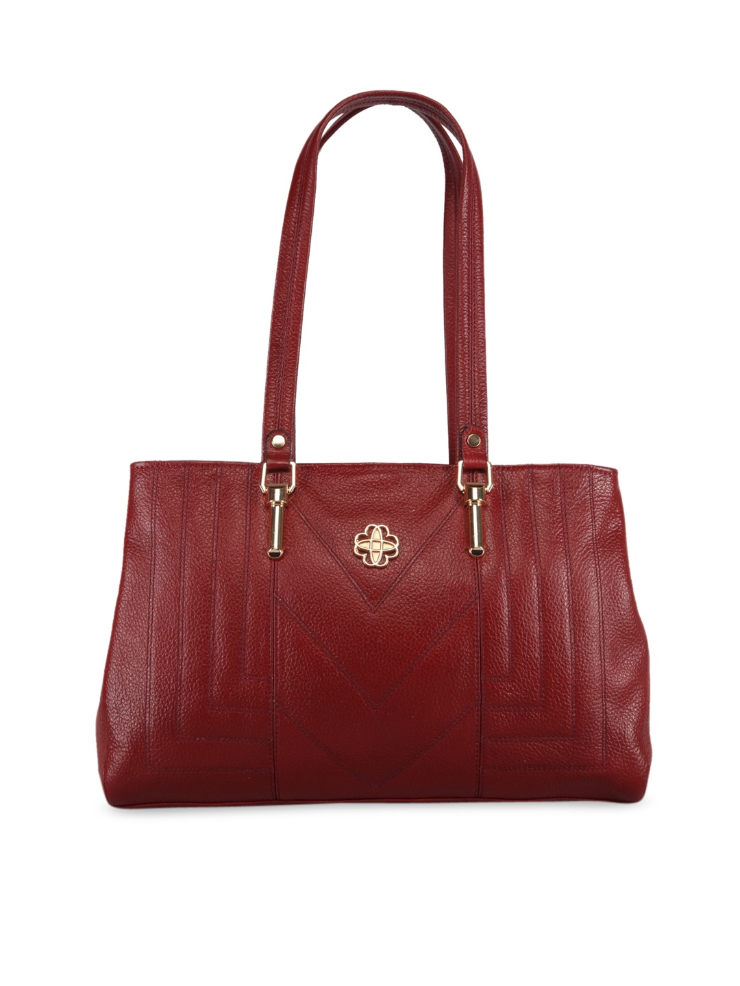 

GENWAYNE Maroon Leather Oversized Structured Shoulder Bag