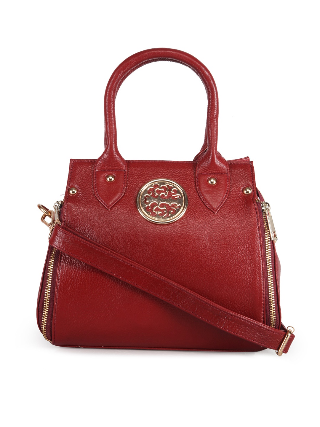 

GENWAYNE Maroon Leather Structured Handheld Bag