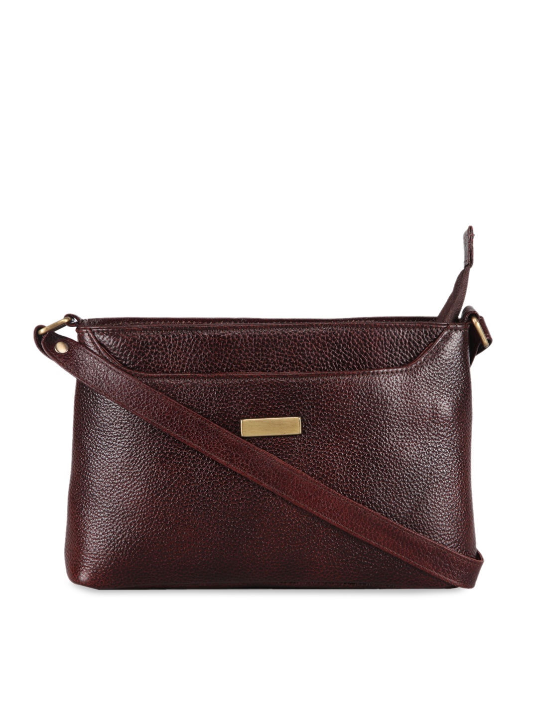 

GENWAYNE Brown Textured Leather Structured Sling Bag with Bow Detail