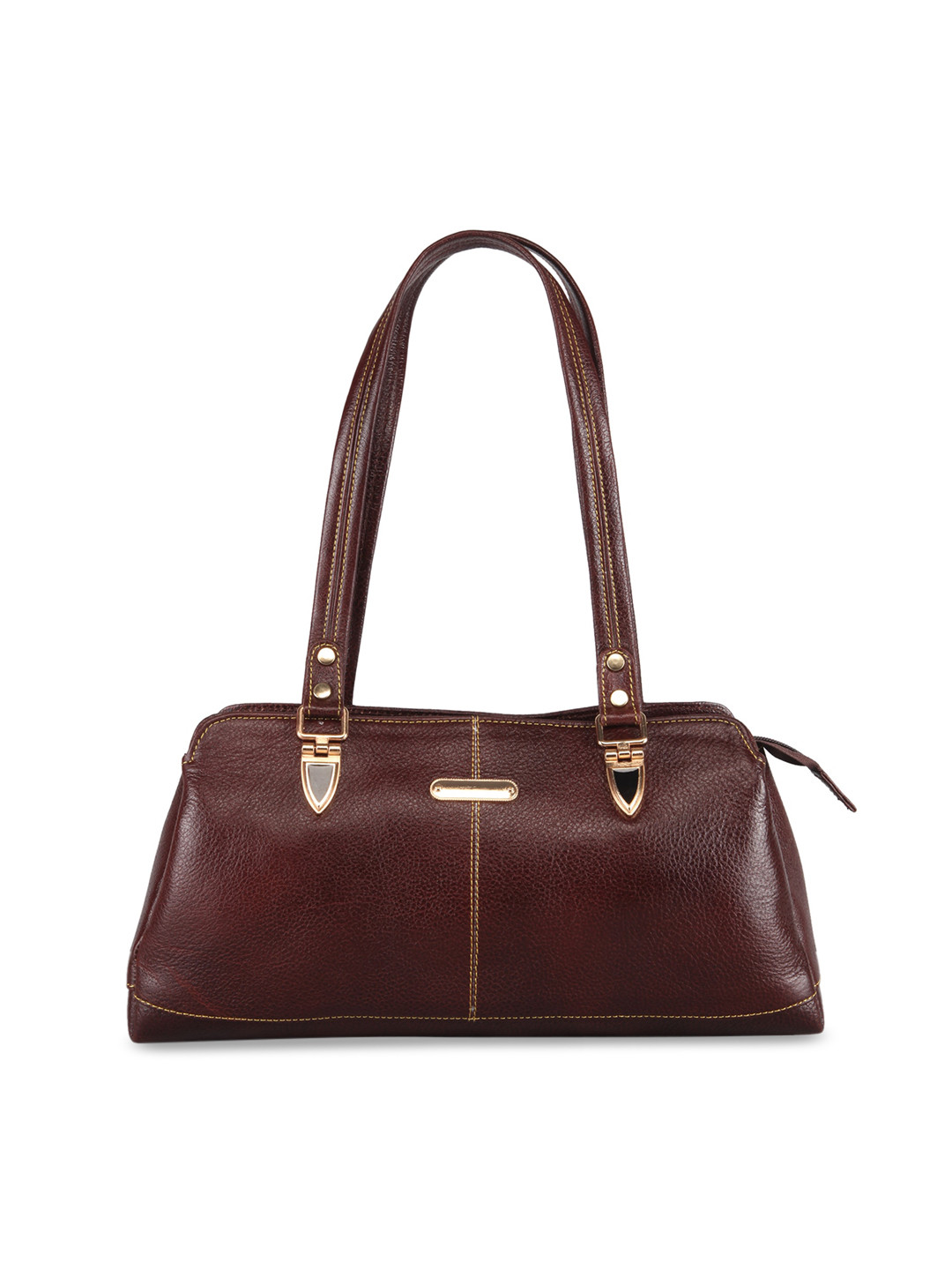 

GENWAYNE Brown Textured Leather Structured Shoulder Bag