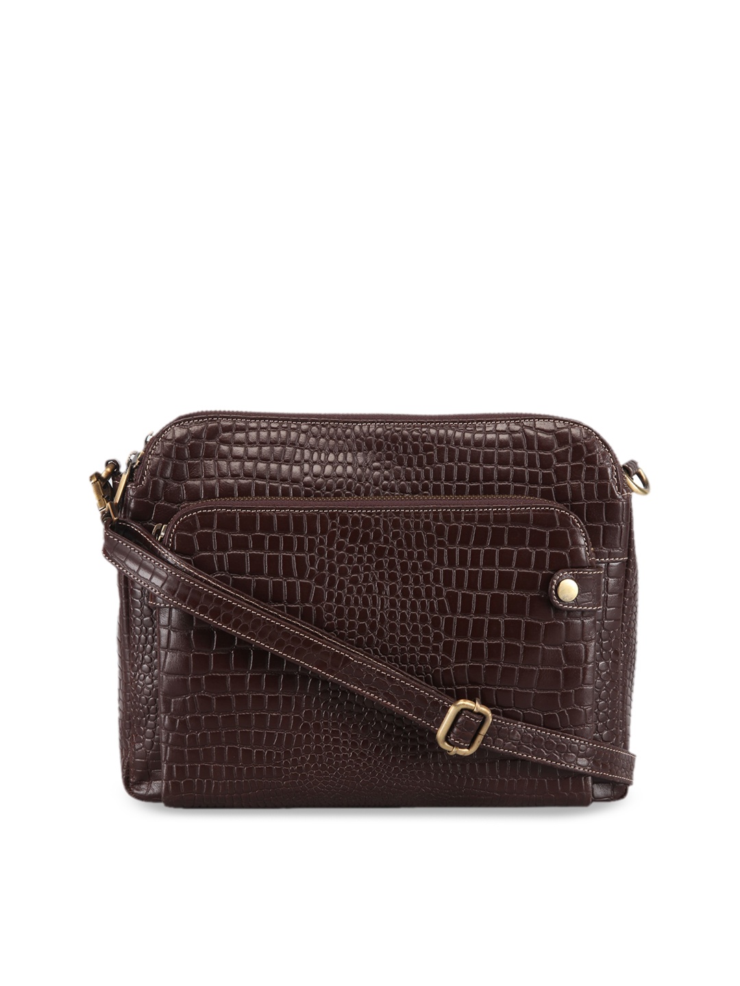 

GENWAYNE Brown Textured Leather Structured Sling Bag