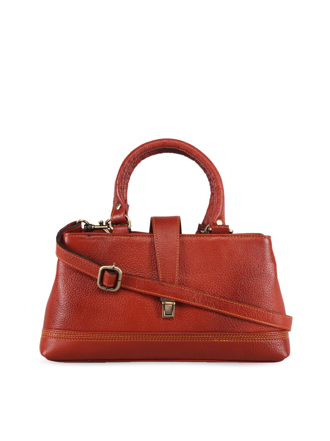 

GENWAYNE Tan Leather Structured Handheld Bag