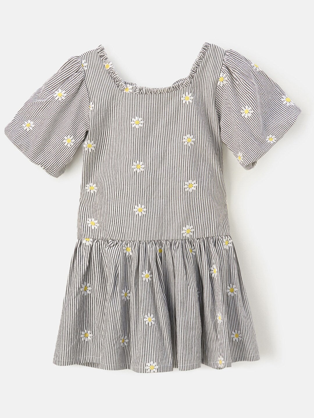 

Angel & Rocket White & Black Floral Embroidered Cotton Drop-Waist Dress