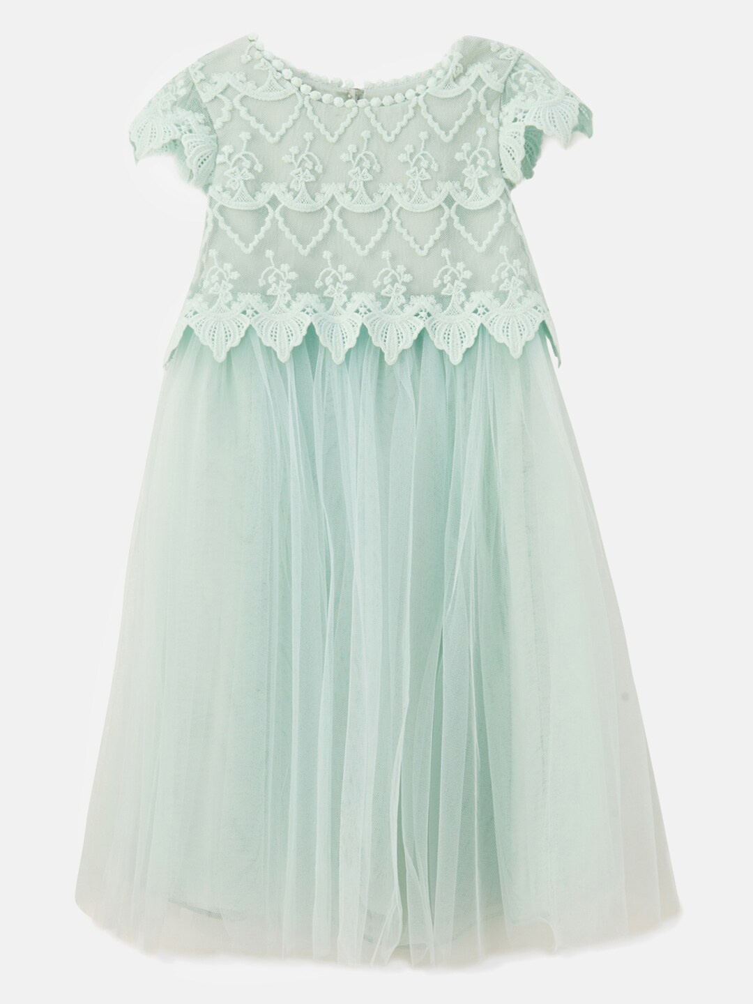 

Angel & Rocket Girls Green Embroidered Net Ethnic Midi Dress