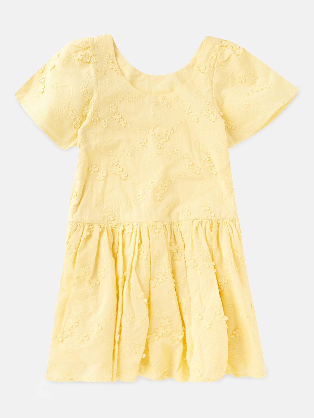 

Angel & Rocket Yellow Embroidered A-Line Dress
