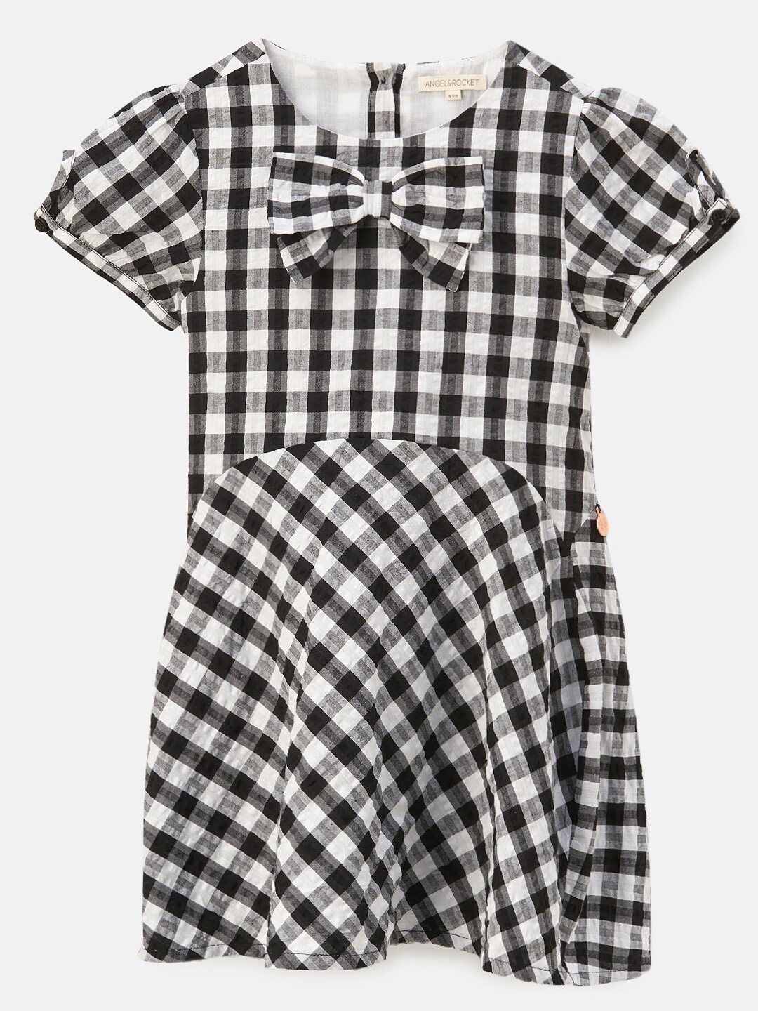 

Angel & Rocket Girls Black & White Checked Puff Sleeves Dress