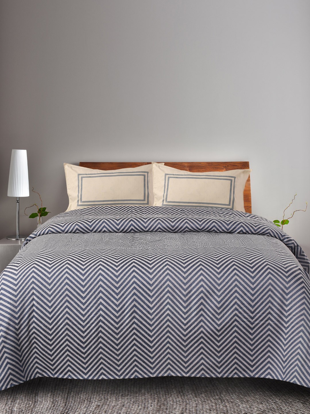 

Saral Home Blue & White Striped 350 TC King Bedsheet with 2 Pillow Covers