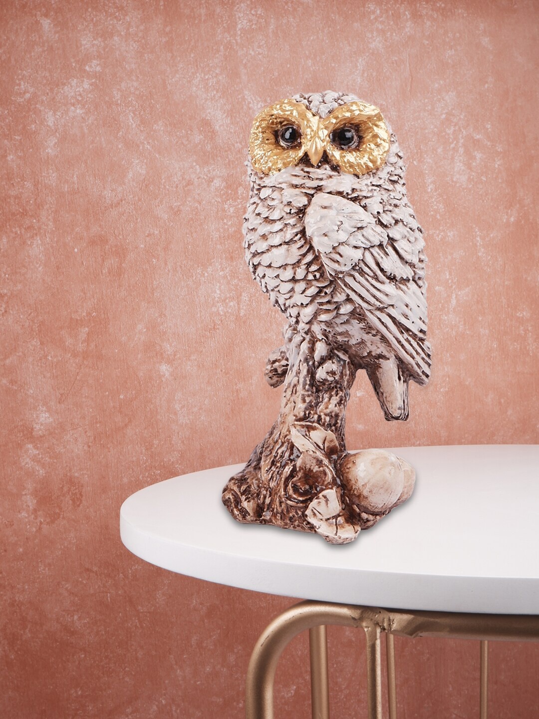

THE WHITE INK DECOR White Antique Gold Owl Showpiece