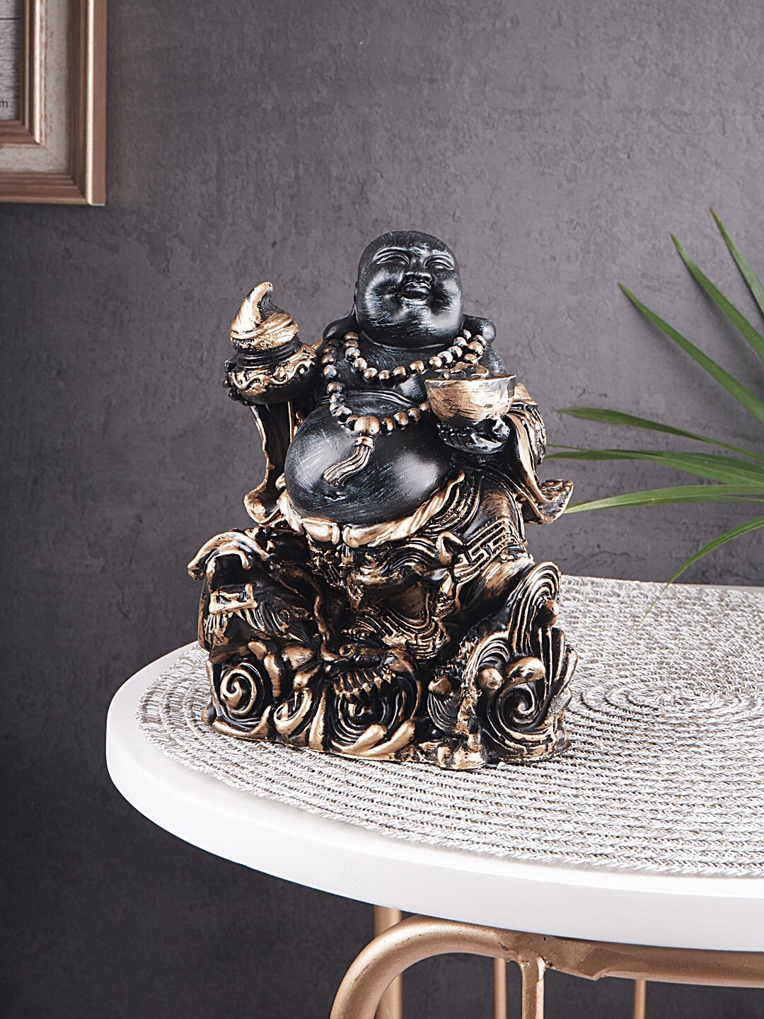 

THE WHITE INK DECOR Brown Laughing Buddha Idol
