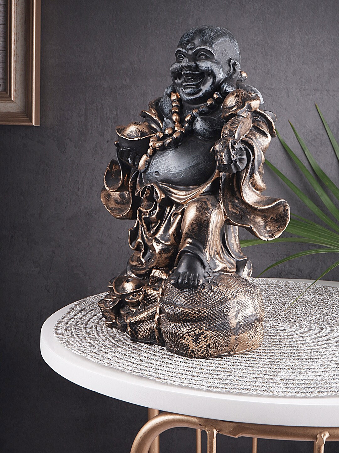 

THE WHITE INK DECOR Brown & Black Antique laughing buddha Showpieces