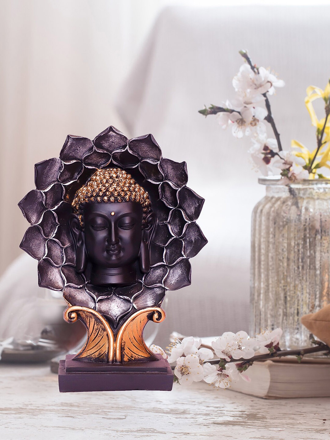 THE WHITE INK DECOR Brown & Copper-Toned Devine Buddha Showpiece