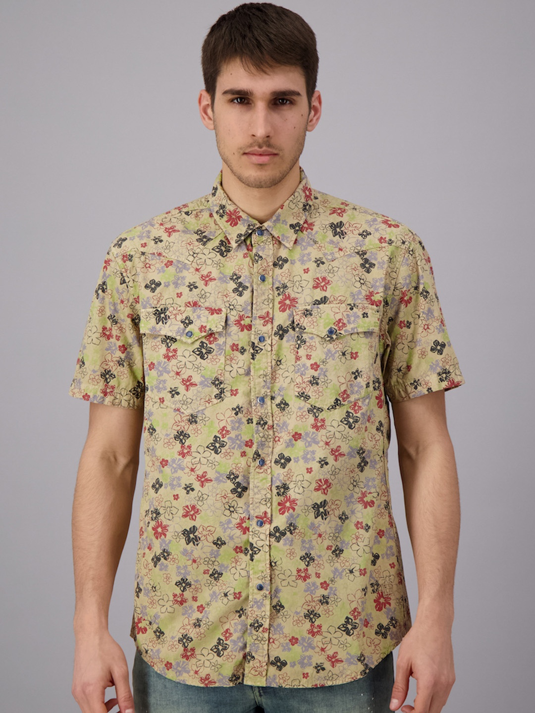 

FREESOUL Men Beige Printed Casual Shirt
