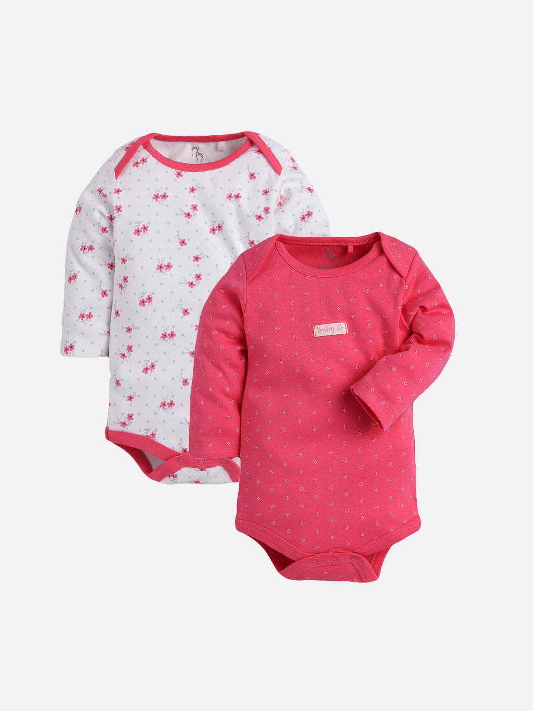 

BABY GO Infant Girls Pack of 2 Pink & White Printed Cotton Bodysuit