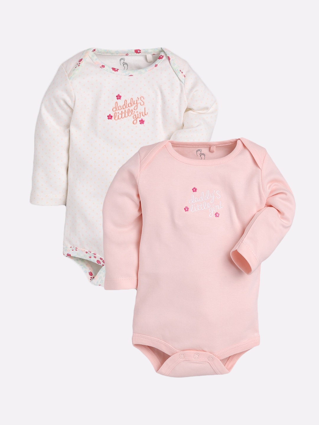 

BABY GO Infant Girls Peach-Coloured & White Pack Of 2 Pure Cotton Bodysuits