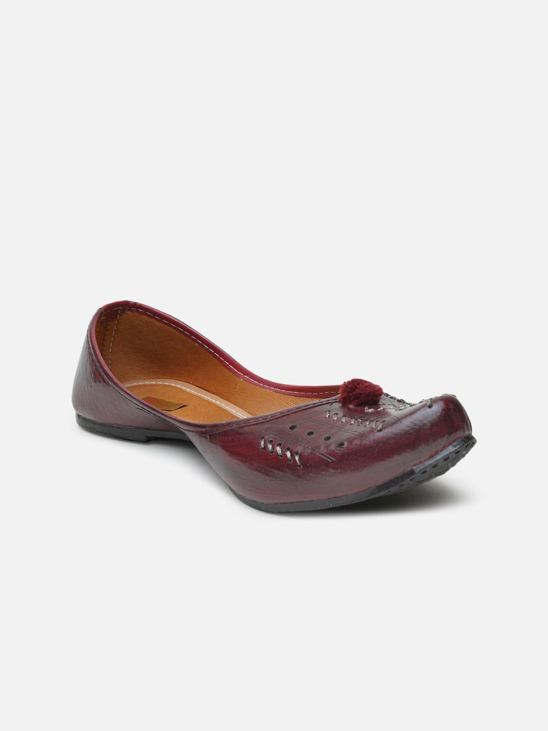 

Ta Chic Women Maroon Embellished Ethnic Mojaris with Bows Flats
