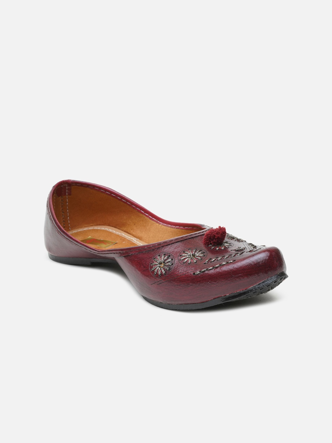

Ta Chic Women Maroon Embroidered Leather Ethnic Mojaris