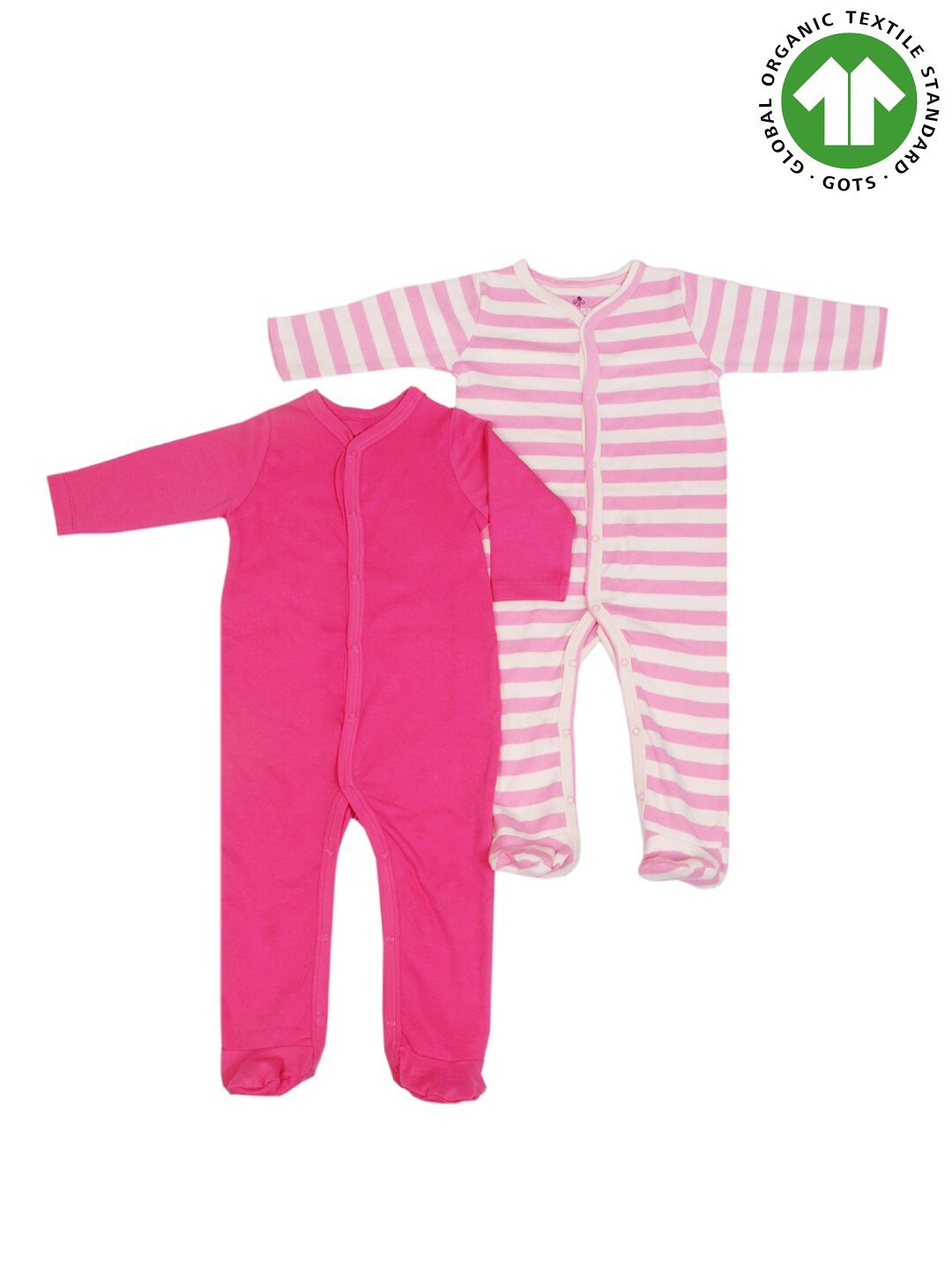 candy cot Infants Pack Of 2 Organic Cotton Sleepsuits, Pink